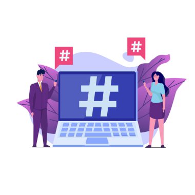 Karakterli sosyal medya düz stil kavramı. Vektör illüstrasyonu. 