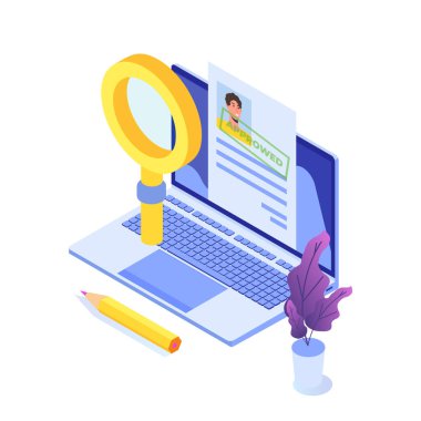 İş başvurusu onaylı belge kağıdı. Vektör izometrik illüstrasyon