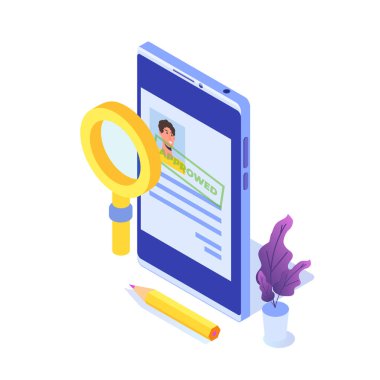 İş başvurusu onaylı belge kağıdı. Vektör izometrik illüstrasyon