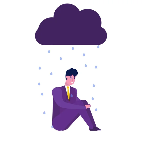 Slechte Dag Depressief Concept Zakenman Huilend Regen Vectorillustratie — Stockvector