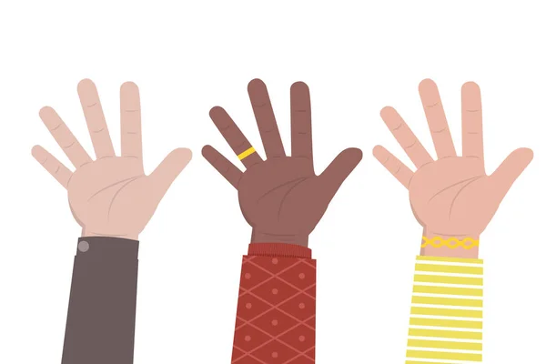 Verschiedene Rassen Hände Von Menschen Vektorillustration — Stockvektor