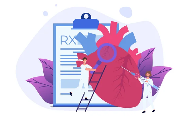 Cardio Cardiovascular Heart Diagnostics Cardiology Concept Vector Illustration Tiny Doctors — Stock Vector