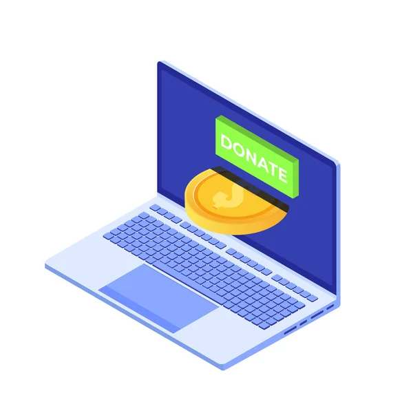 Doar Conceito Online Laptop Com Moedas Ouro Chave Donate —  Vetores de Stock