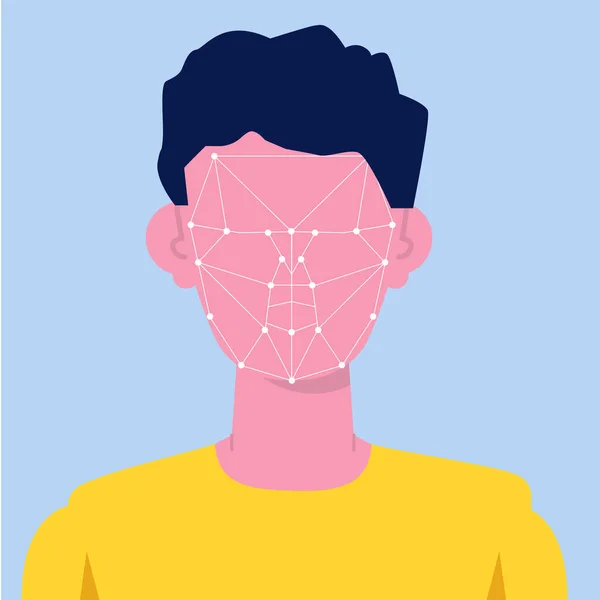 生体認証顔認識システムの概念 ベクターイラスト — ストックベクタ