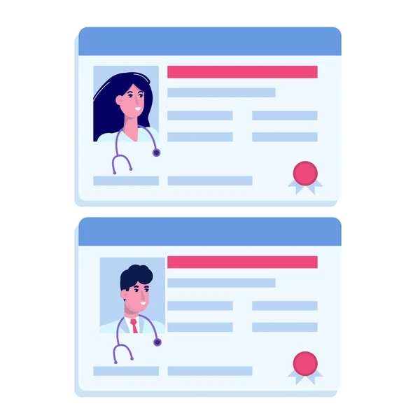 Licencia Certificado Médico Icono Conjunto Ilustración Vectorial — Archivo Imágenes Vectoriales