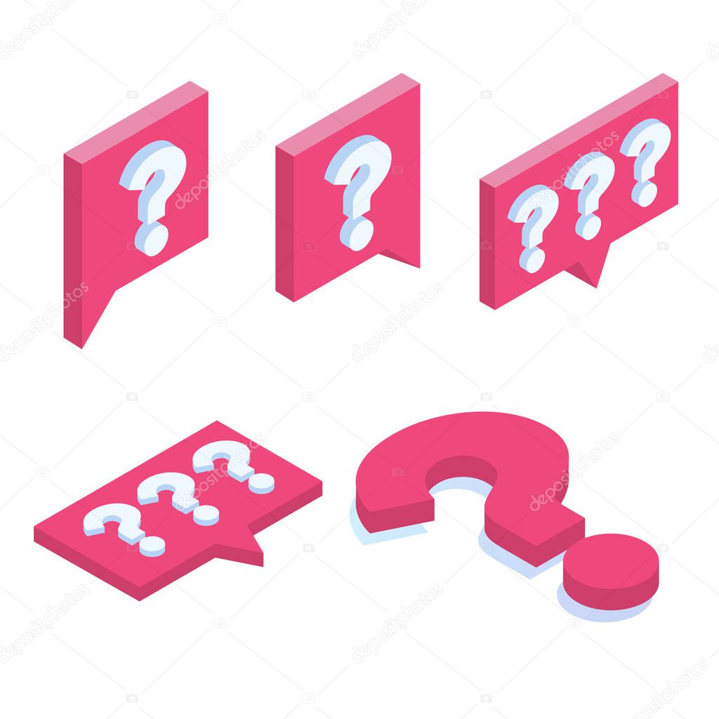 Question isometric icons set .  Social media illustration.