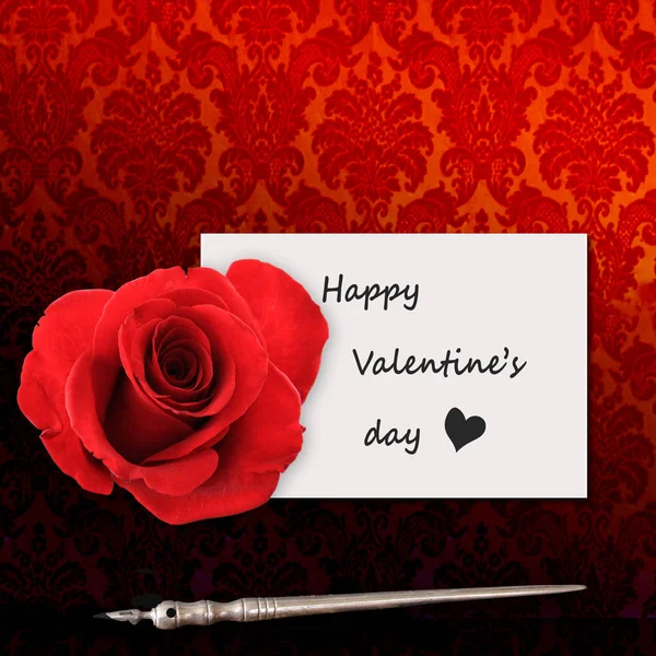 Happy Valentine Day Romantic Message Written Ink Old Pen Gorgeous — Stock Photo, Image