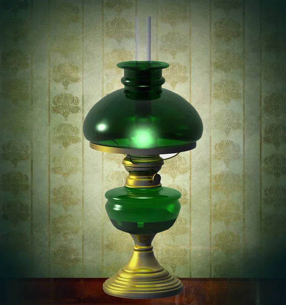 Starožitné olejová lampa svítí — Stock fotografie