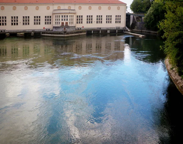 Kraftwerk Ismaninger Speichersee Künstlicher See Bei München Mit Hochwasserschutz Der — Stockfoto