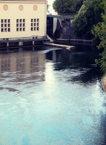 Электростанция Шпайхерзее Искусственное Озеро Возле Мюнхена Контролем Наводнения Водах Реки — стоковое фото