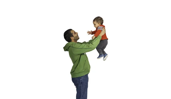 Father holding and lifting up his cute baby — Stock Photo, Image