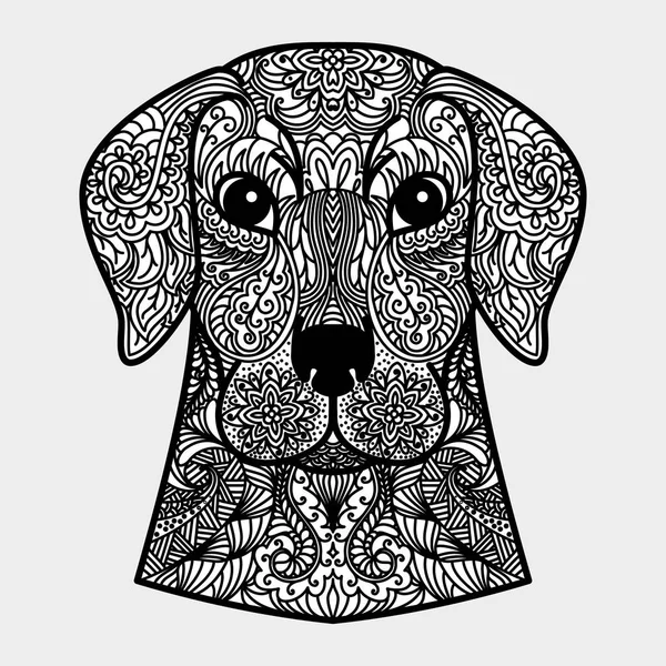 stock vector Ornamental head of dog - a symbol of new year 2018. Black and white concept. Vector illustration.