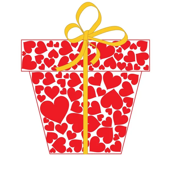 Geschenkbox Mit Schleife Aus Roten Herzen Isoliert Auf Weißem Hintergrund — Stockvektor