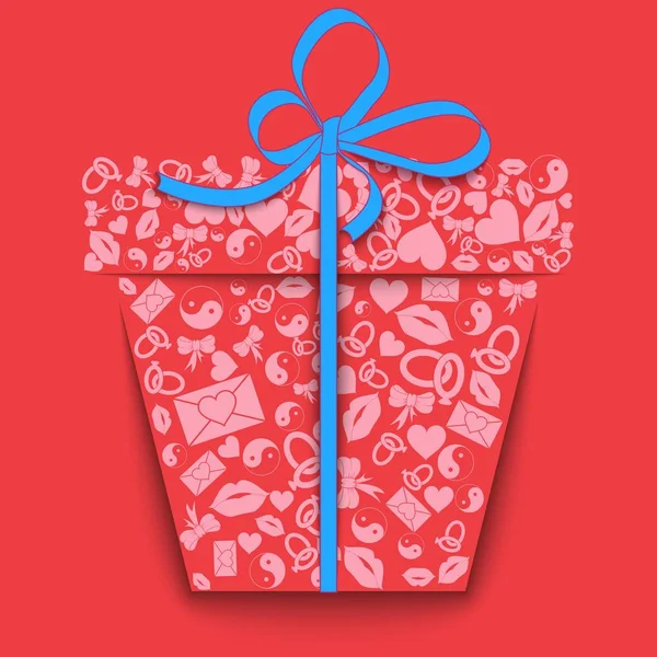 一个纸质礼品盒的剪影由粉红色的 Valentinees 天图标的心 阴阳在粉红色的背景 情人节的概念给爱 矢量插图 — 图库矢量图片