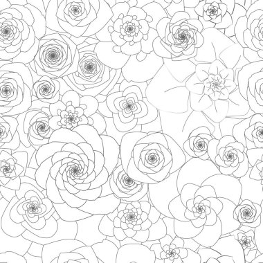Büyük çiçekli Dikişsiz beyaz desen. Vektör çizim