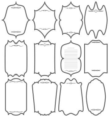 Vintage çerçeve kümesi. Beyaz arka planda siyah dikey vinyetlerin. Vektör çizim