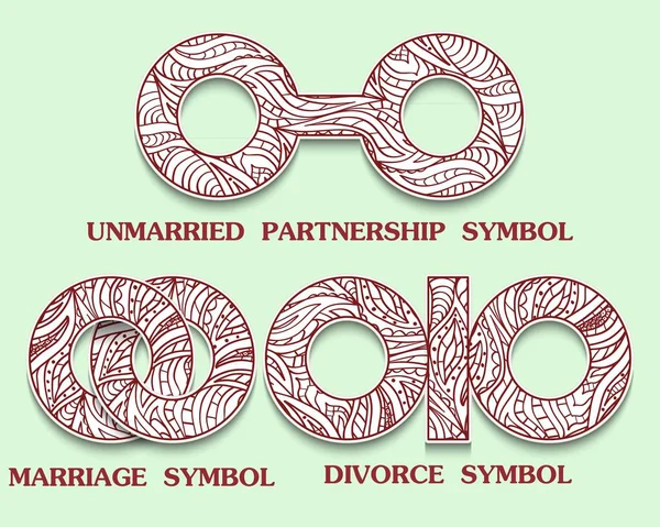 Ensemble Symboles Partenariat Signe Célibataire Divorce Mariage Avec Motif Dans — Image vectorielle