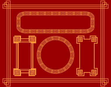 Çin stili çerçevelerde topluluğu. Kartpostallar, tebrik ve zarflar tasarımı için. Vektör çizim.