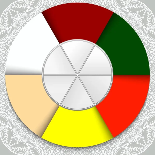 Six Multicolored Sectors Circle Concept Idea Holiday Yugadi Six Colors — Stock Vector