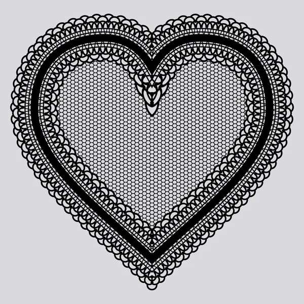 Corazón Ternura Encaje Negro Bordado Elegante Tapete Para Diseño Invitaciones — Vector de stock