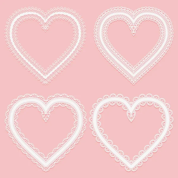 Conjunto Marcos Cintas Encaje Anchas Blancas Forma Corazón Ilustración Vectorial — Archivo Imágenes Vectoriales