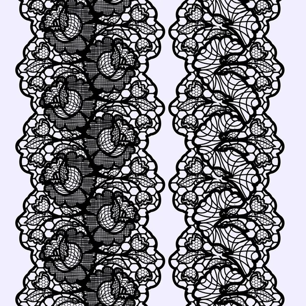 Vertikala Sömlös Blommönster Uppsättning Spetsar Gränser Vektorillustration — Stock vektor