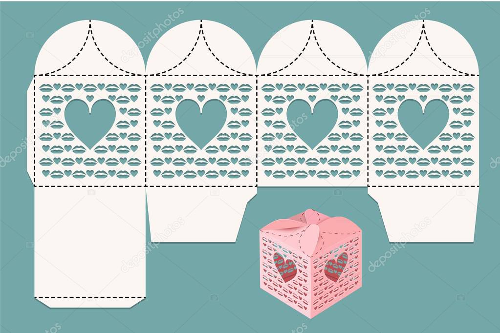 Box for wedding celebrations. Layout for cutting and visualization. Vector illustration.
