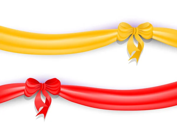 Set Red Yellow Ribbons Bow Shadow Vector Illustration — Stock Vector