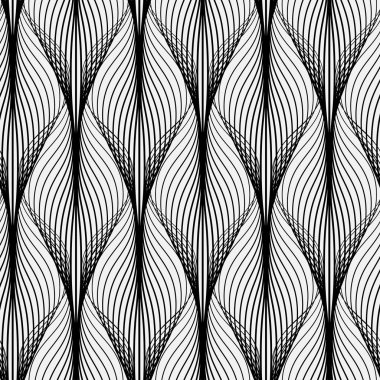 Dalgalı çizgilerle soyut geometrik desen. Sorunsuz arka plan. Tek renkli süs. Vektör çizim