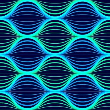 Mavi neon dalgalar seamless modeli... Arka plan parlak 80s retro ile buhar dalga tarzı. Vektör çizim.