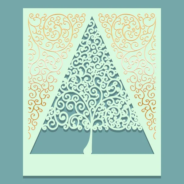 Árbol Triangular Navidad Con Rizos Panel Decorativo Con Patrón Remolinos — Vector de stock