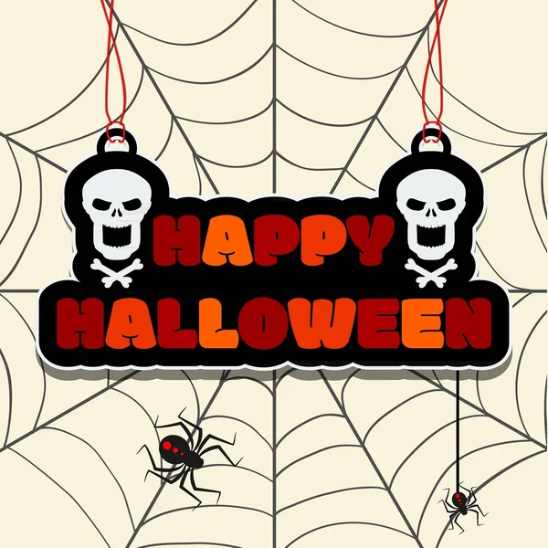 Feliz Texto Halloween Letrero Colgante Pancarta Con Calaveras Fondo Las — Vector de stock