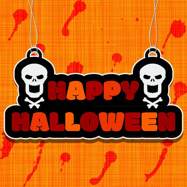 Buon Testo Halloween Sul Cartello Appeso Banner Con Teschi Sfondo — Vettoriale Stock