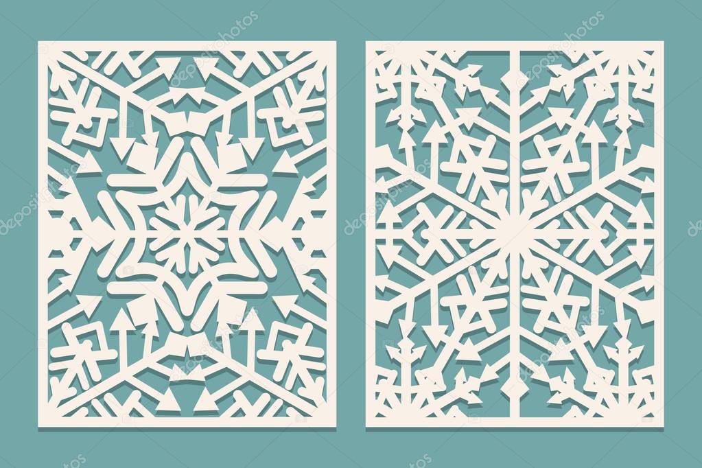 Laser cut panels with snowflakes pattern for christmas paper cards, design elements, scrapbooking. Vector illustration.