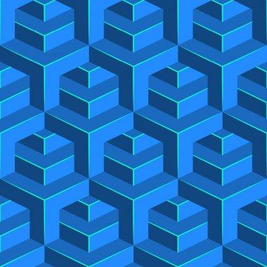 Dikişsiz hacimsel desen. Biyometrik geometrik arka plan. Parlak küp süs.