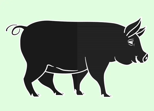 Pig, Black piglet silhouette isolated on light background — Stock Vector