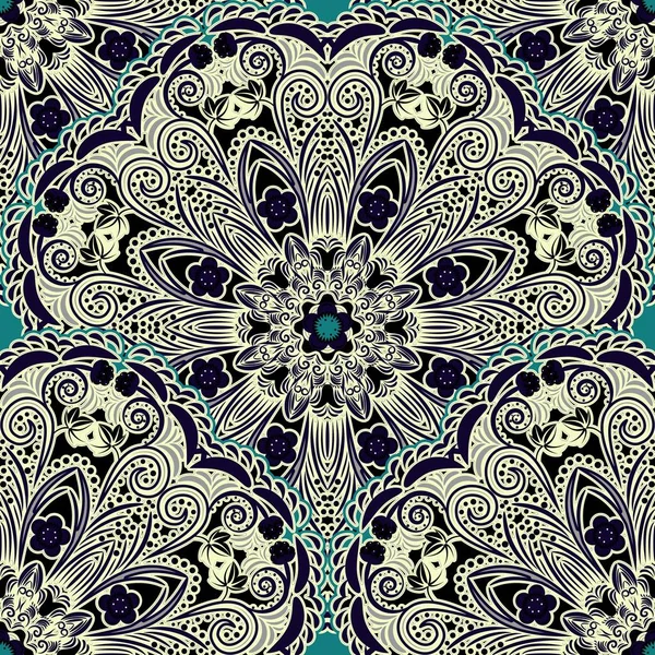 Motif floral sans couture. Ornement beige de baies et de fleurs dans le style de la peinture chinoise sur porcelaine. Modèle floral répétitif d'ornements circulaires — Image vectorielle