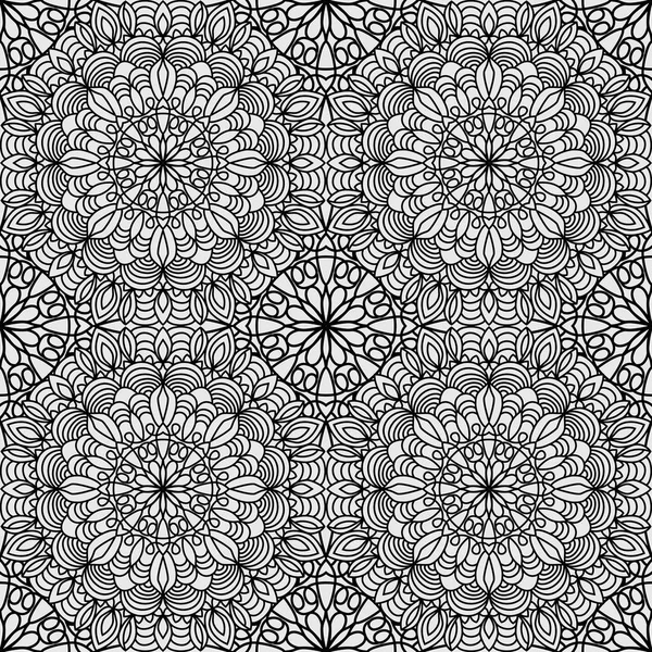 Seamless pattern from Circular ornament in form of mandala for Henna, Mehndi, tattoo, decoration. Decorative background in ethnic oriental style. Coloring book page. — Stock Vector