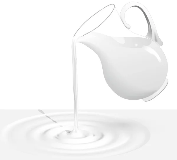 Cartoni animati Caraffa di latte rustico. Silhouette brocca e Ondulazione su latte isolato su fondo trasparente. Concetto di design modello. Yogurt spruzzi di sfondo . — Vettoriale Stock