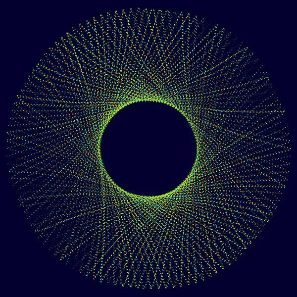 Forma abstracta de la energía de partículas de neón. Puntos de Luces Fluorescentes. Estrella de líneas de neón sobre fondo negro . — Archivo Imágenes Vectoriales