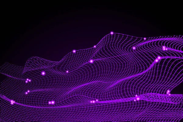 Technology background. Glowing 3d purple grid. Cyber technology high tech wire network futuristic wireframe. Artificial intelligence. Cyber security background. — Stock Vector