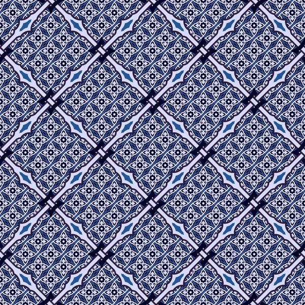 Patrón islámico sin costuras en tonos azules. árabe arabesco diseño ornamental colorido detalle de mosaico . — Vector de stock