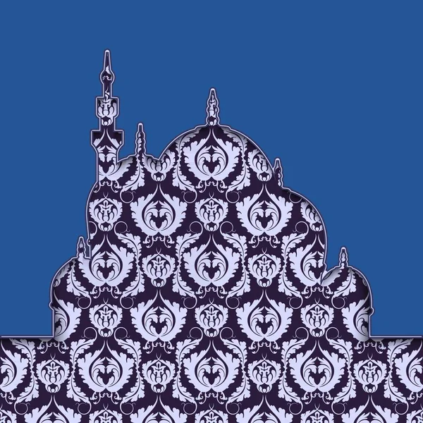 Silhouette bleue d'une mosquée avec ornement. Arrière-plan islamique ou conception de bannière et carte avec espace pour le texte . — Image vectorielle