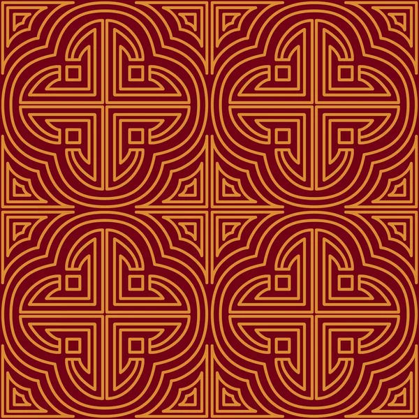 Padrão sem costura chinês no estilo Ásia no fundo vermelho. Textura de fundo ornamental étnica tribal. Impressão decorativa. Repetir ornamento geométrico . — Vetor de Stock