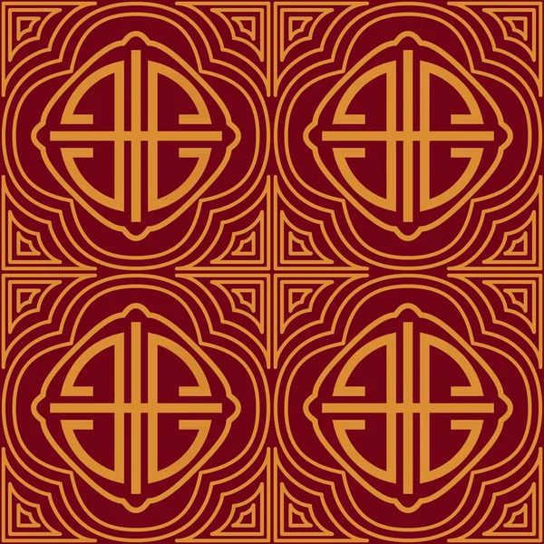 Motif sans couture chinois avec symbole oriental or sur fond rouge. Décor de vacances pour le design décoratif . — Image vectorielle