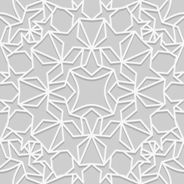 Seamless pattern in traditional arabian style. Geometric muslim ornament backdrop. White on gray color palette — Stock Vector