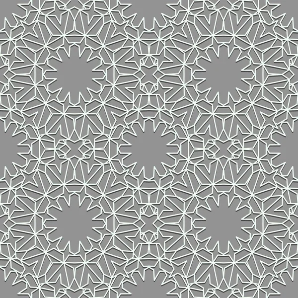 Patrón de azulejos sin costura motivo persa. Fondo geométrico lineal del ornamento musulmán. Blanco sobre la paleta de colores gris — Vector de stock