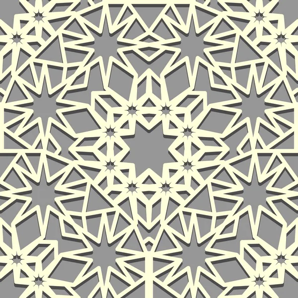 Modèle oriental blanc sans couture avec des étoiles à huit branches. Contexte islamique. Texture linéaire arabe . — Image vectorielle