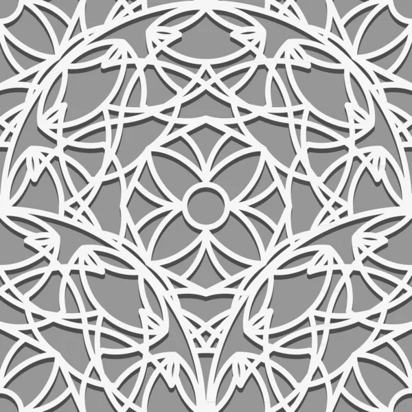 Gri arkaplanda beyaz ince mandala çizgileri kesişiyor. İslami altyapı için kusursuz bir model. Arapça satır sanat dokusu. — Stok Vektör