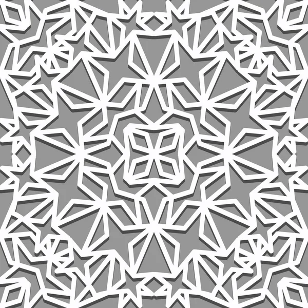 Sfondo grigio chiaro modello senza cuciture con stelle a quattro punte. Sfondo islamico. Linea araba texture arte . — Vettoriale Stock